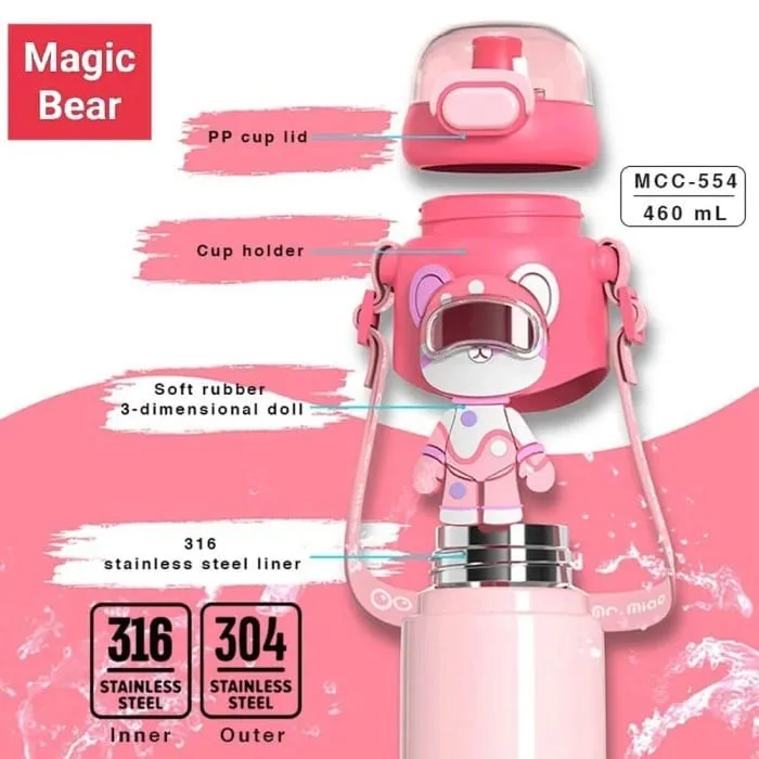 Magic Bear Stainless Steel Water Bottle for Kids - Leakproof & BPA-Free