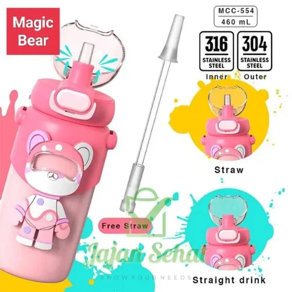 Magic Bear Stainless Steel Water Bottle for Kids - Leakproof & BPA-Free