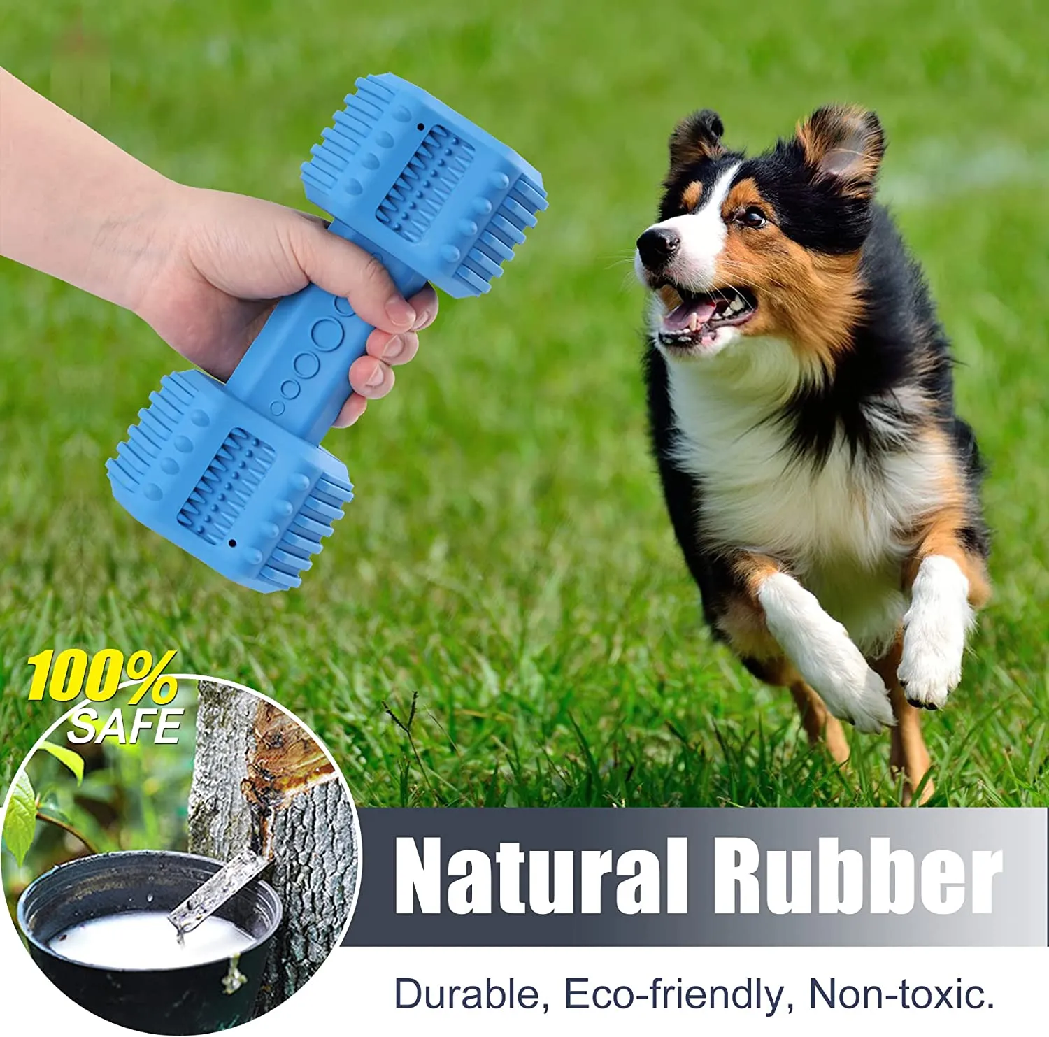 Pawfectpals Indestructible Dumbbell Dog Chew Toys for Aggressive chewers, Interactive Puzzle Treat Toy, Food Dispenser Feeder, Natural Rubber Bite Resistant for Healthy Teeth Dental Cleaning (Blue)