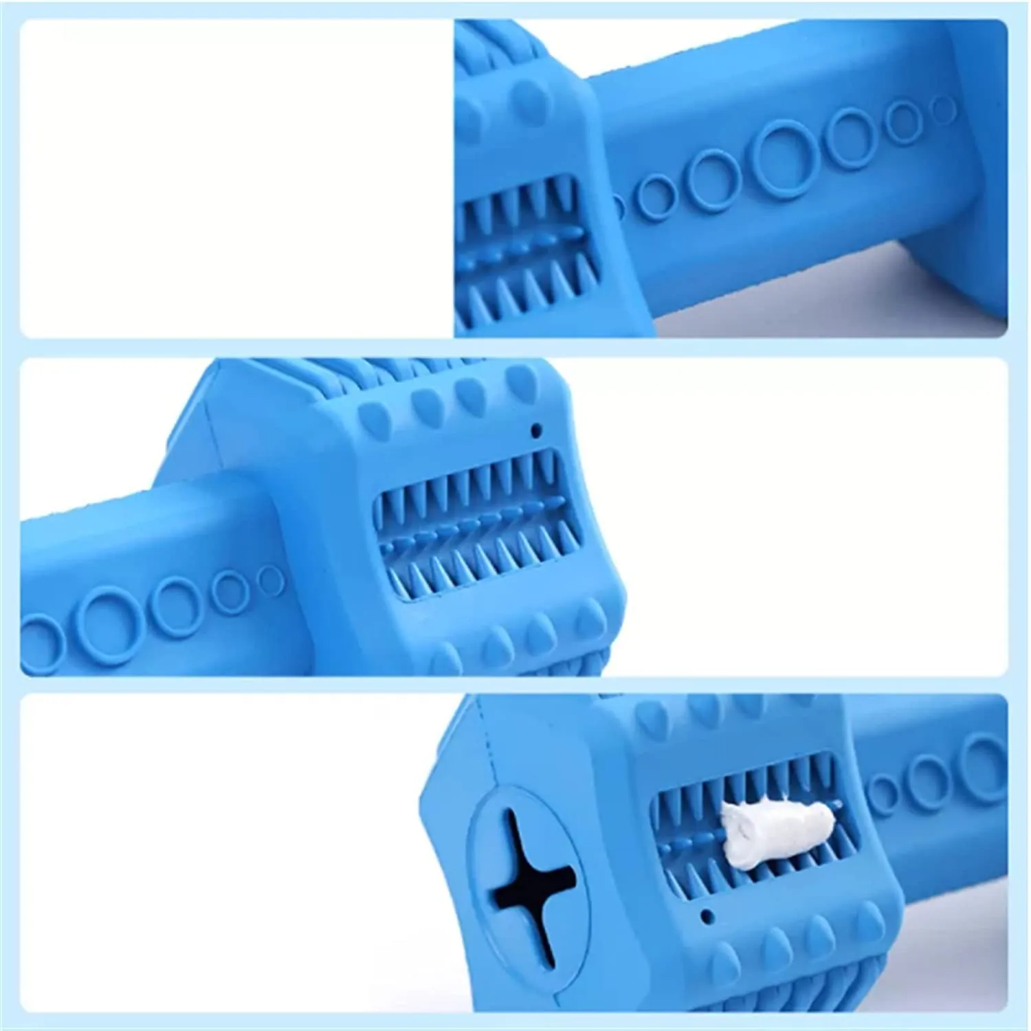 Pawfectpals Indestructible Dumbbell Dog Chew Toys for Aggressive chewers, Interactive Puzzle Treat Toy, Food Dispenser Feeder, Natural Rubber Bite Resistant for Healthy Teeth Dental Cleaning (Blue)