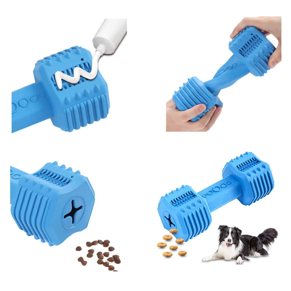 Pawfectpals Indestructible Dumbbell Dog Chew Toys for Aggressive chewers, Interactive Puzzle Treat Toy, Food Dispenser Feeder, Natural Rubber Bite Resistant for Healthy Teeth Dental Cleaning (Blue)