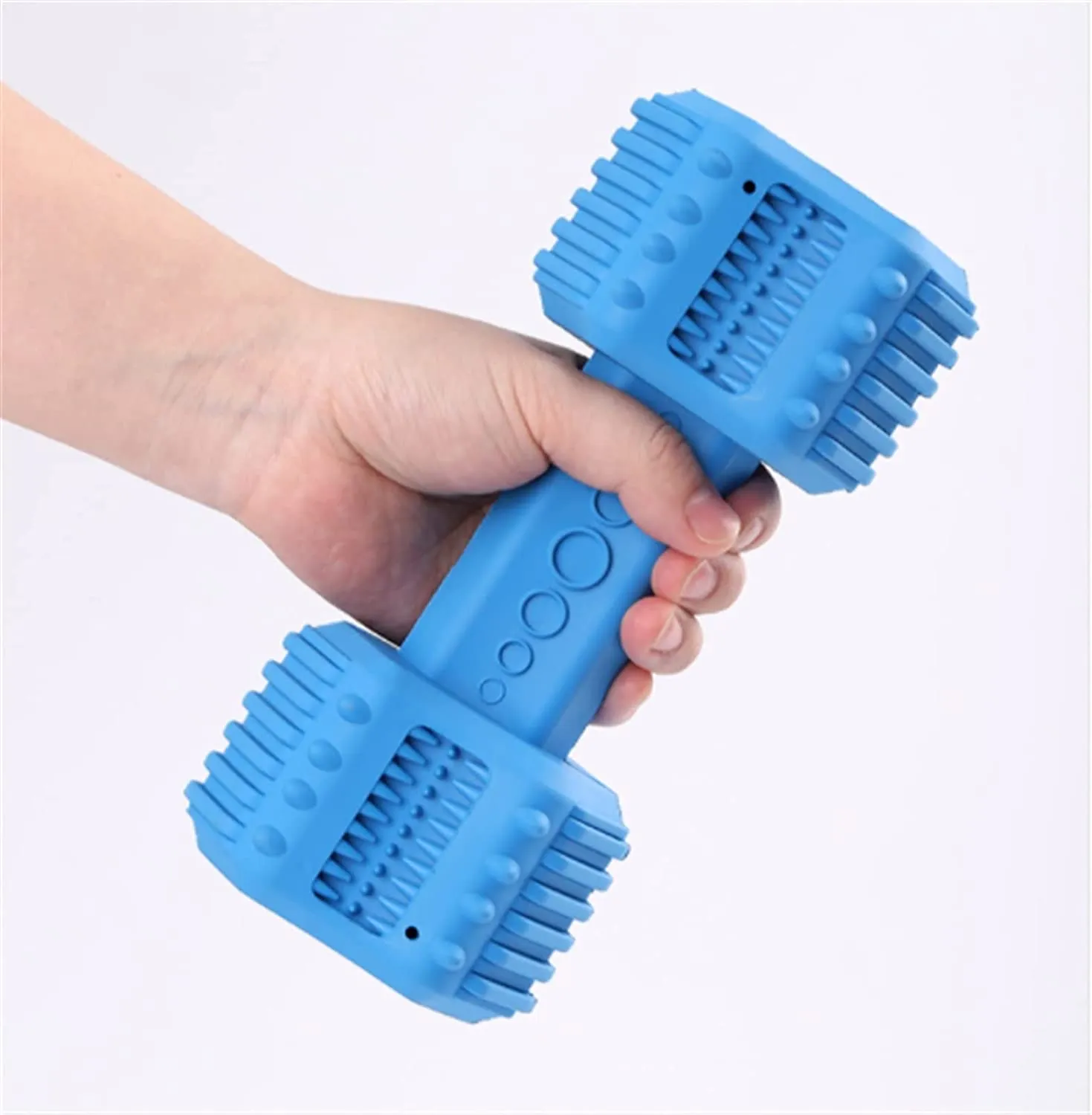 Pawfectpals Indestructible Dumbbell Dog Chew Toys for Aggressive chewers, Interactive Puzzle Treat Toy, Food Dispenser Feeder, Natural Rubber Bite Resistant for Healthy Teeth Dental Cleaning (Blue)