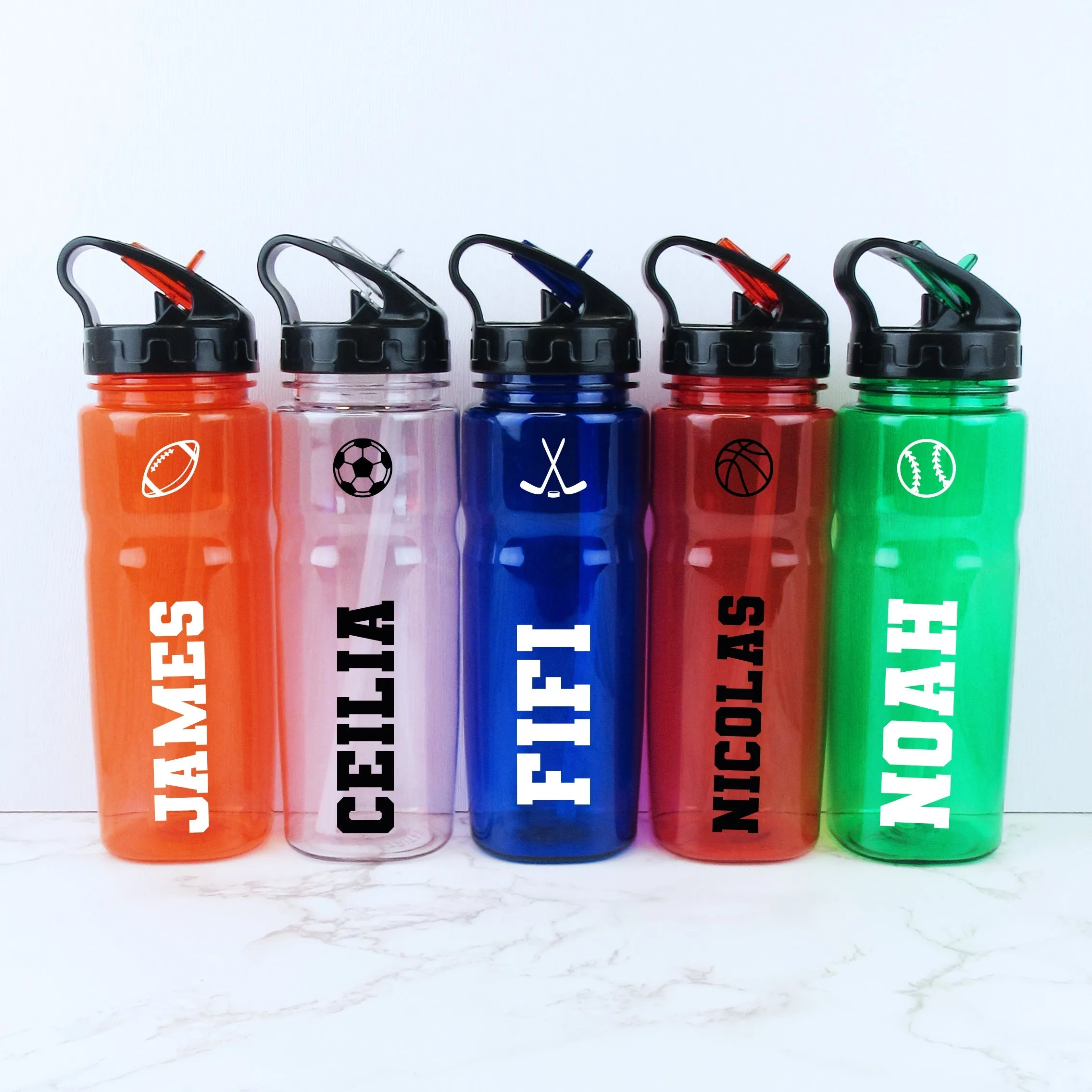 Personalised Tritan Sports Water Bottle with Flip Straw & Carry Handle 650ml