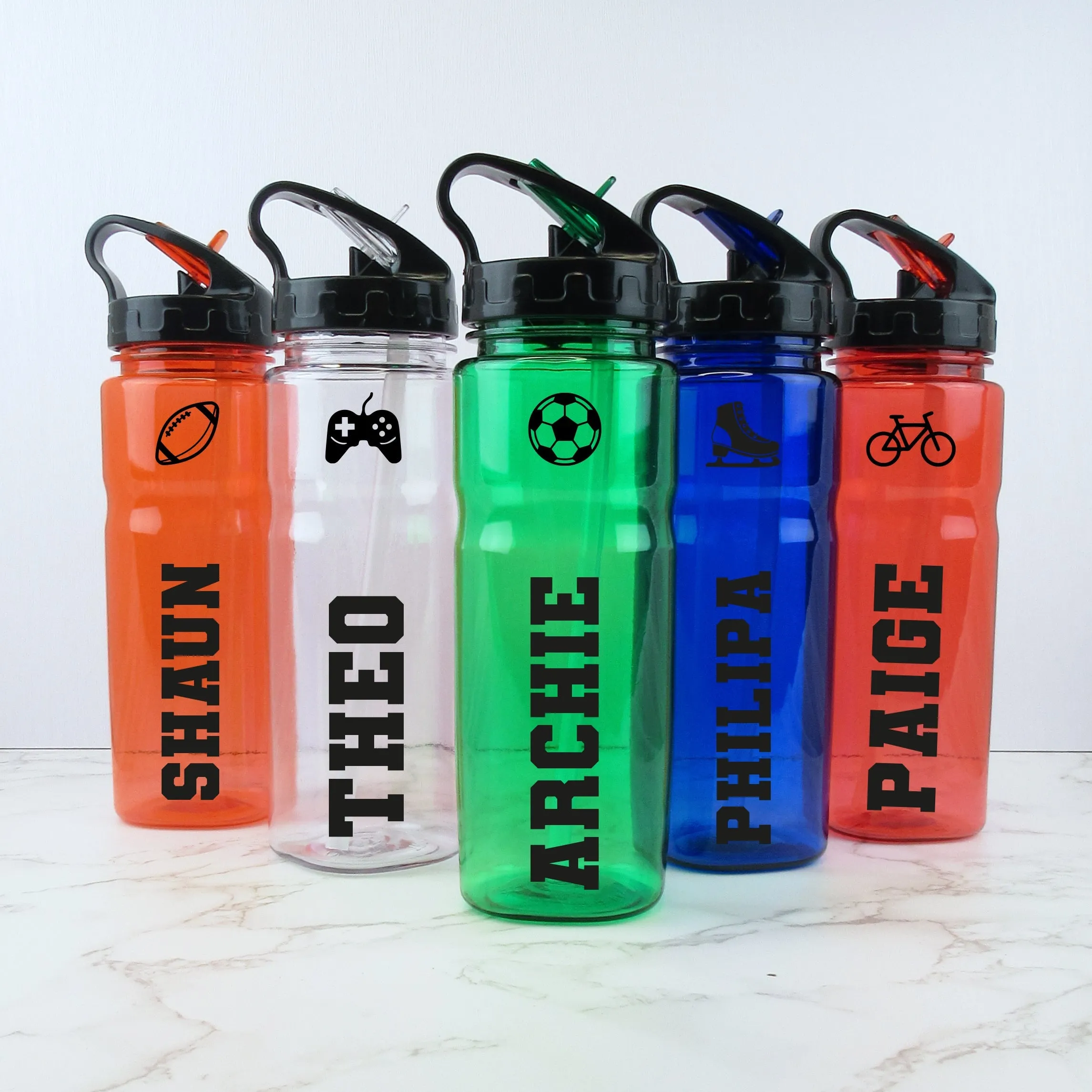 Personalised Tritan Sports Water Bottle with Flip Straw & Carry Handle 650ml