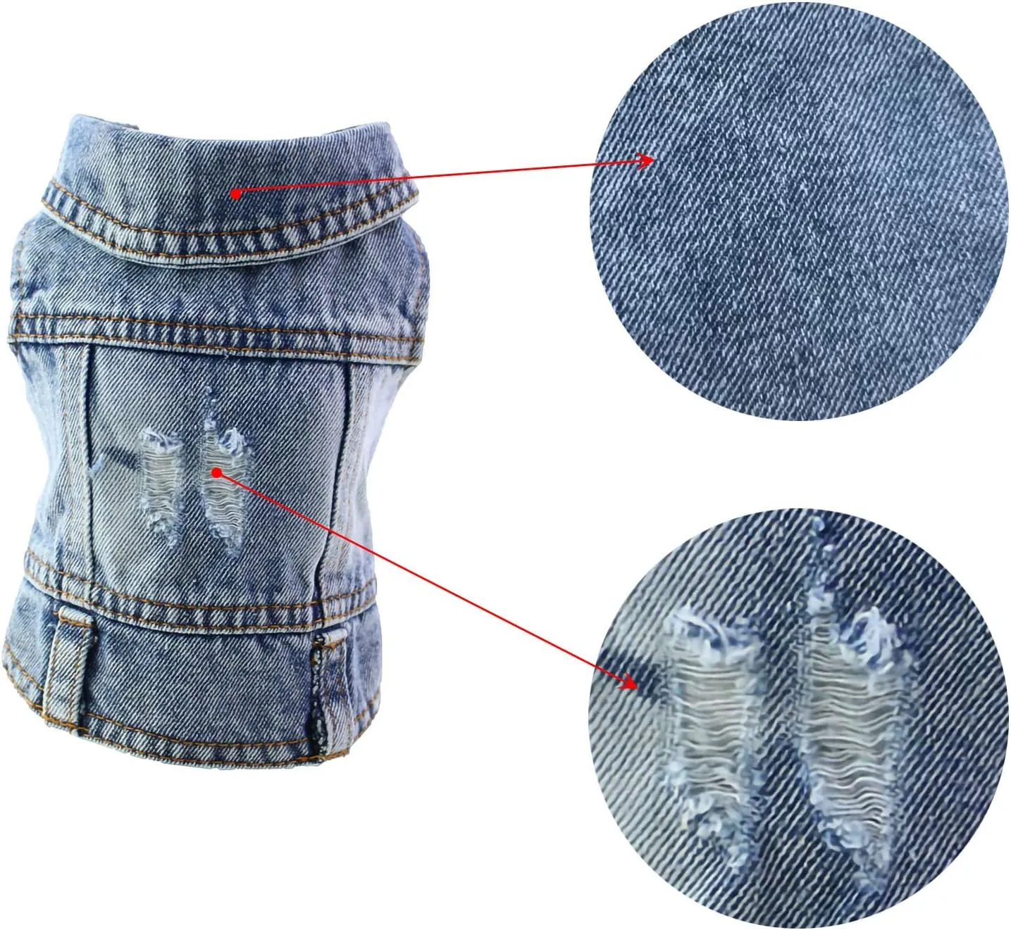 Pet Clothes Cool Dog Jeans Jacket for Small Medium Dogs & Cats, Vintage Washed Denim, Scratch-Resistant Lapel Vests