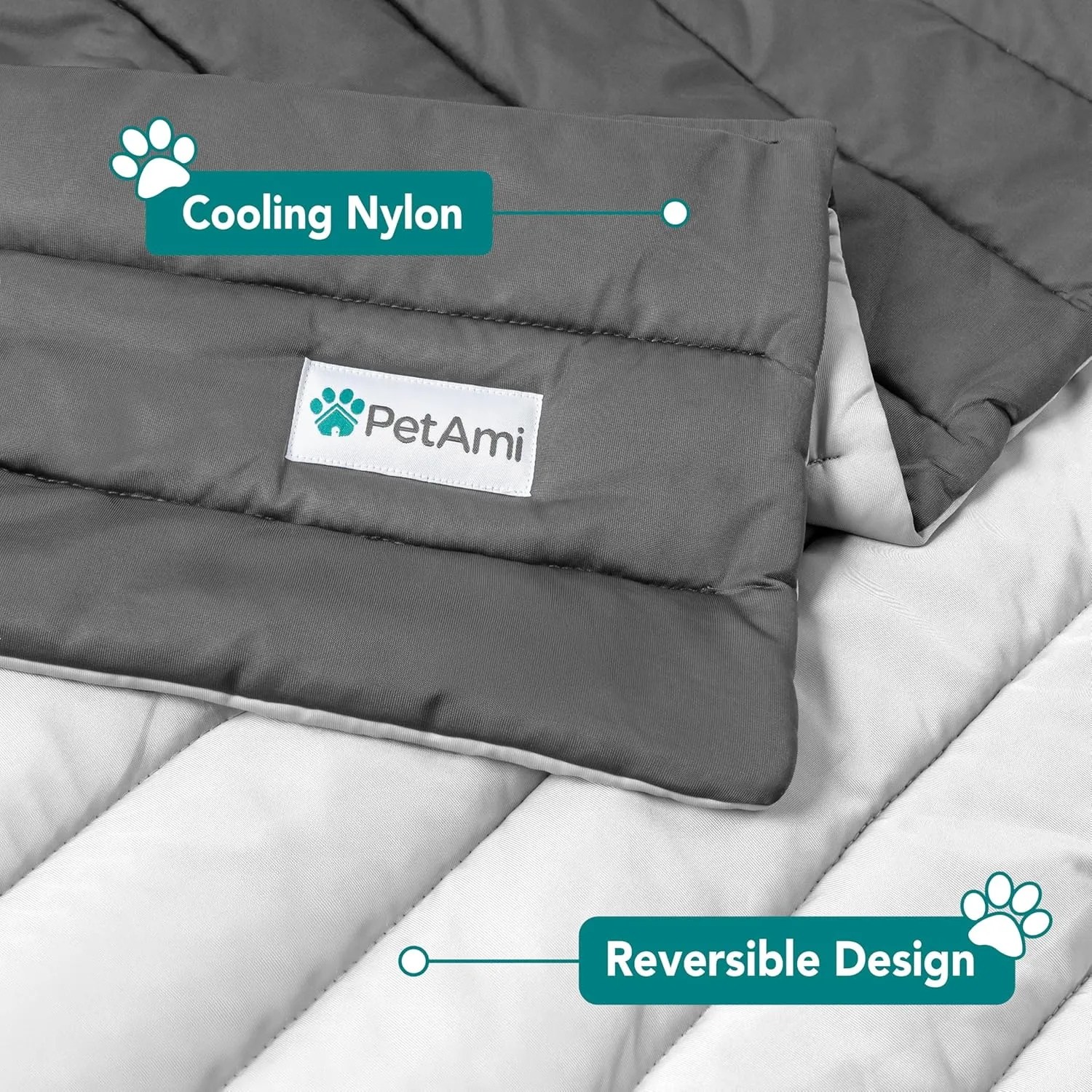 PetAmi Cooling Mat for Dog, Premium Pet Cooling Blanket for Crate Kennel, Indoor Cat Cool Sleeping Pad, Q-MAX Cold Sofa Couch Cover for Summer, Gray/Light Grey, Medium (29x40)