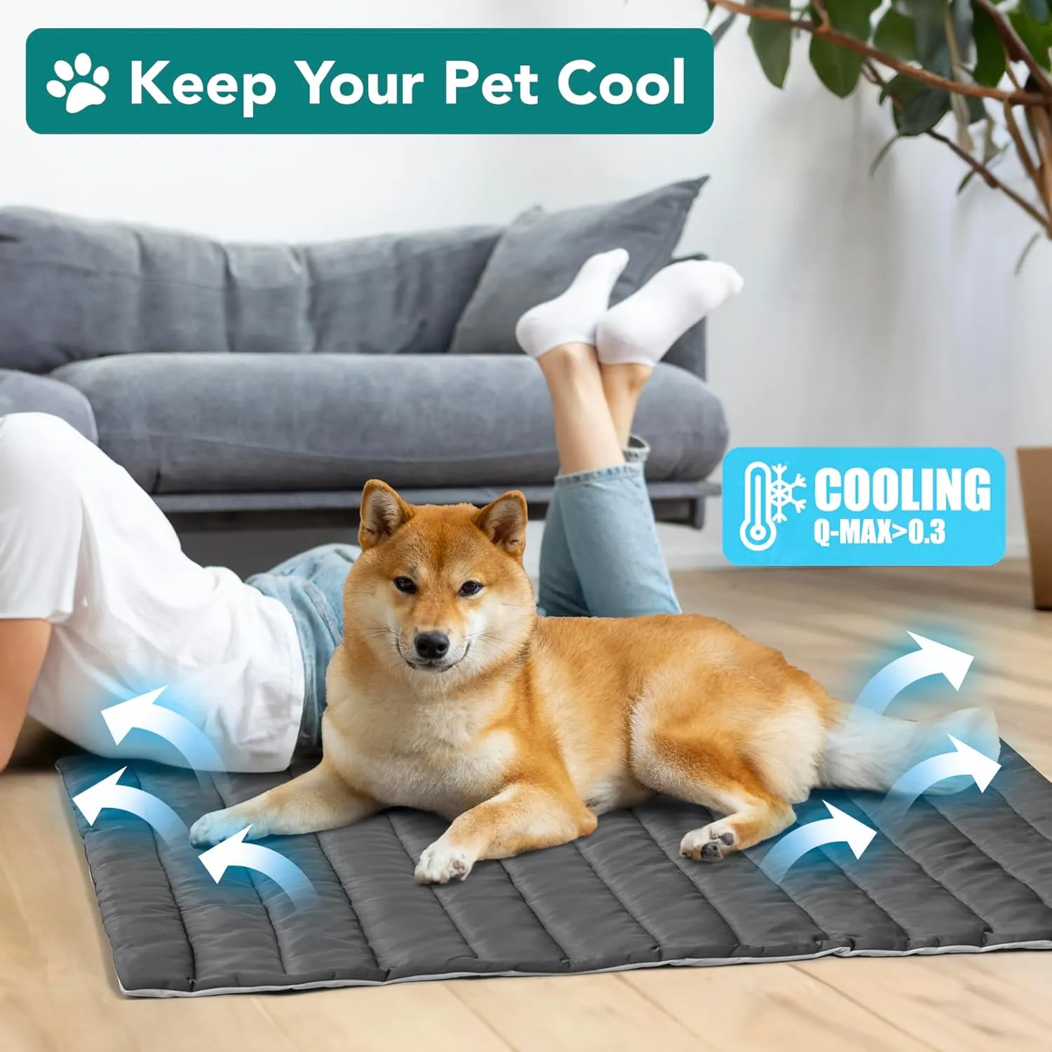 PetAmi Cooling Mat for Dog, Premium Pet Cooling Blanket for Crate Kennel, Indoor Cat Cool Sleeping Pad, Q-MAX Cold Sofa Couch Cover for Summer, Gray/Light Grey, Medium (29x40)