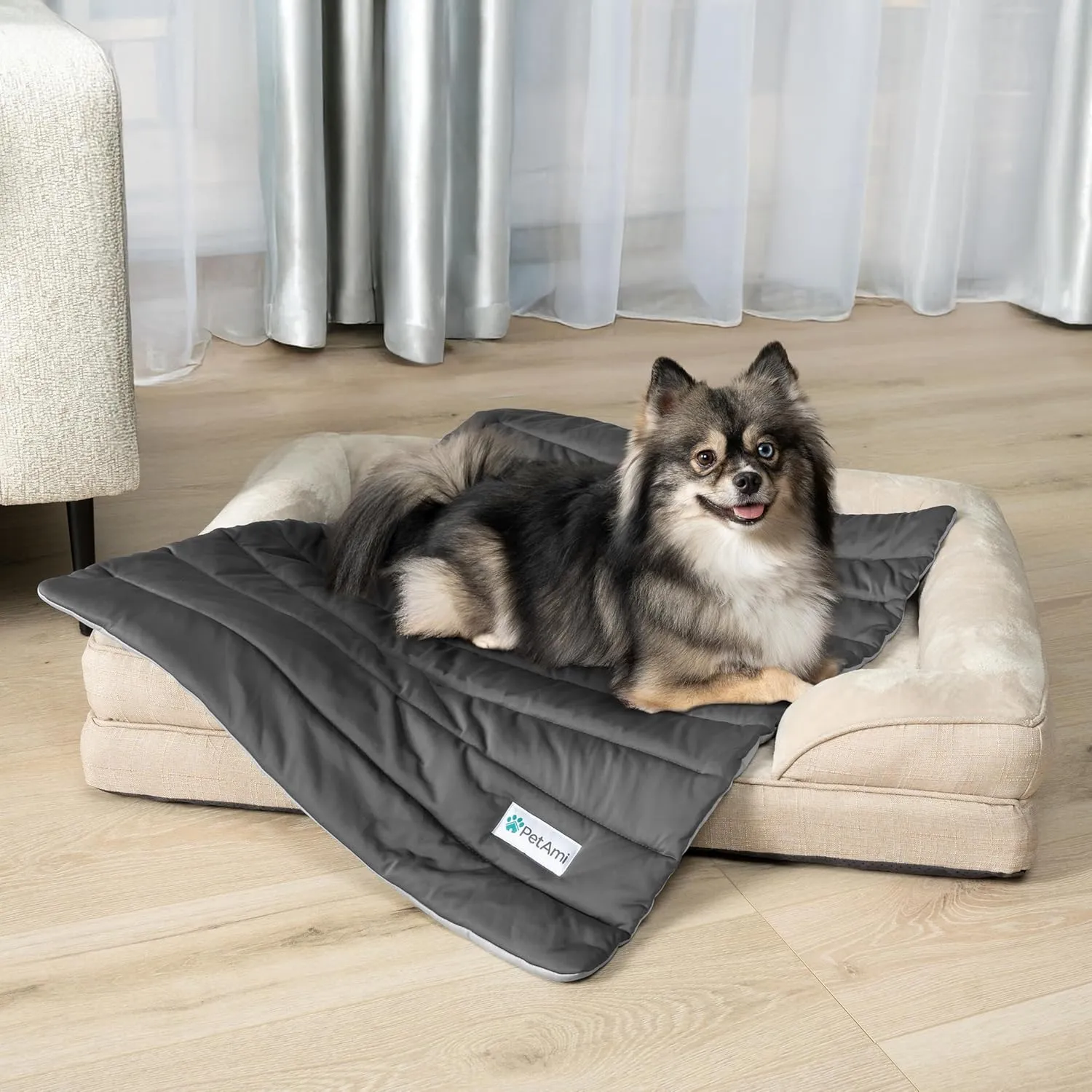 PetAmi Cooling Mat for Dog, Premium Pet Cooling Blanket for Crate Kennel, Indoor Cat Cool Sleeping Pad, Q-MAX Cold Sofa Couch Cover for Summer, Gray/Light Grey, Medium (29x40)