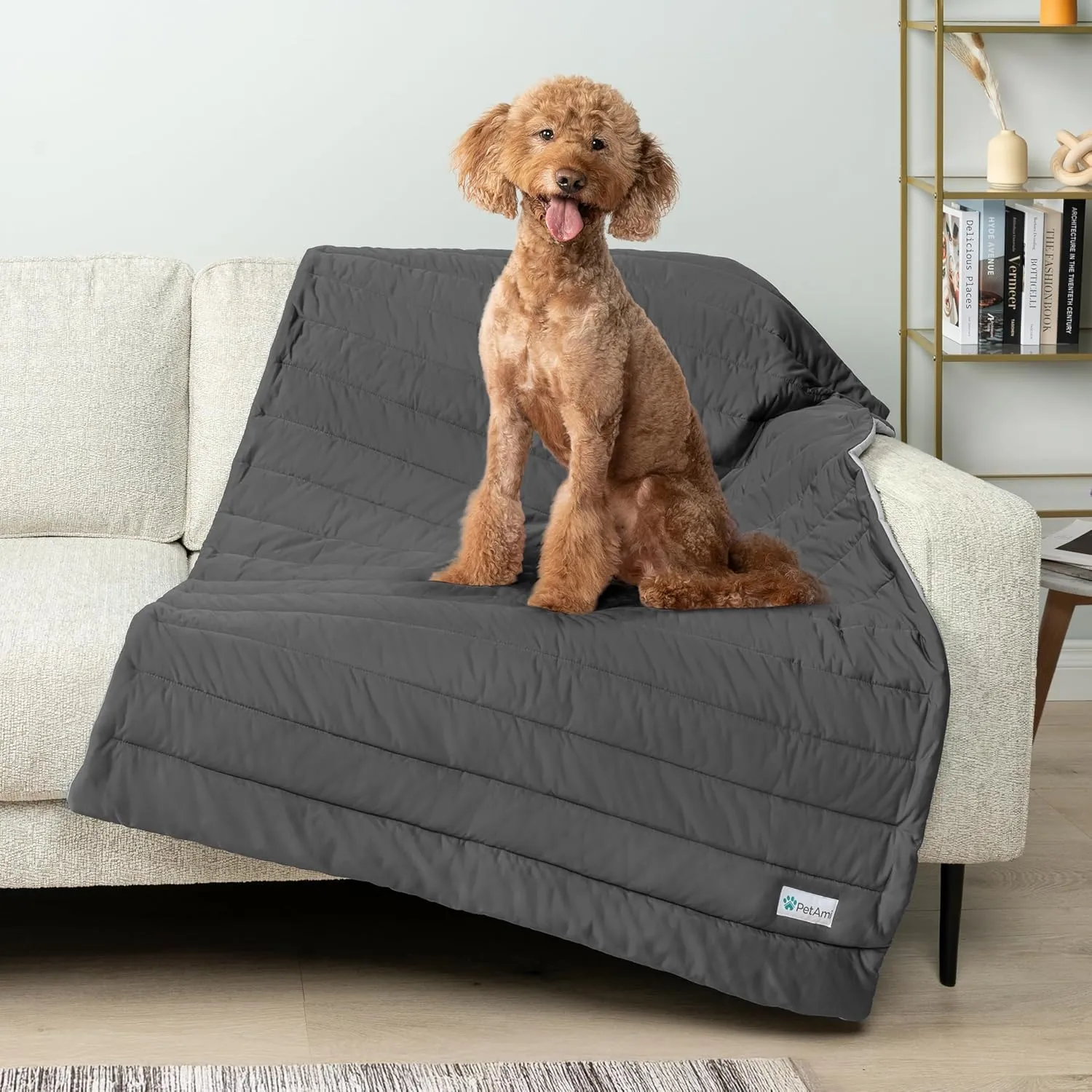 PetAmi Cooling Mat for Dog, Premium Pet Cooling Blanket for Crate Kennel, Indoor Cat Cool Sleeping Pad, Q-MAX Cold Sofa Couch Cover for Summer, Gray/Light Grey, Medium (29x40)