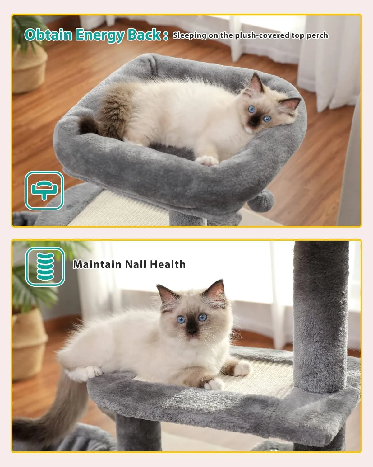 PETEPELA Cat Tree for Small Cats, Plush Tower with Large Cat Condo, Deep Hammock and Sisal Scratching Post for Kittens