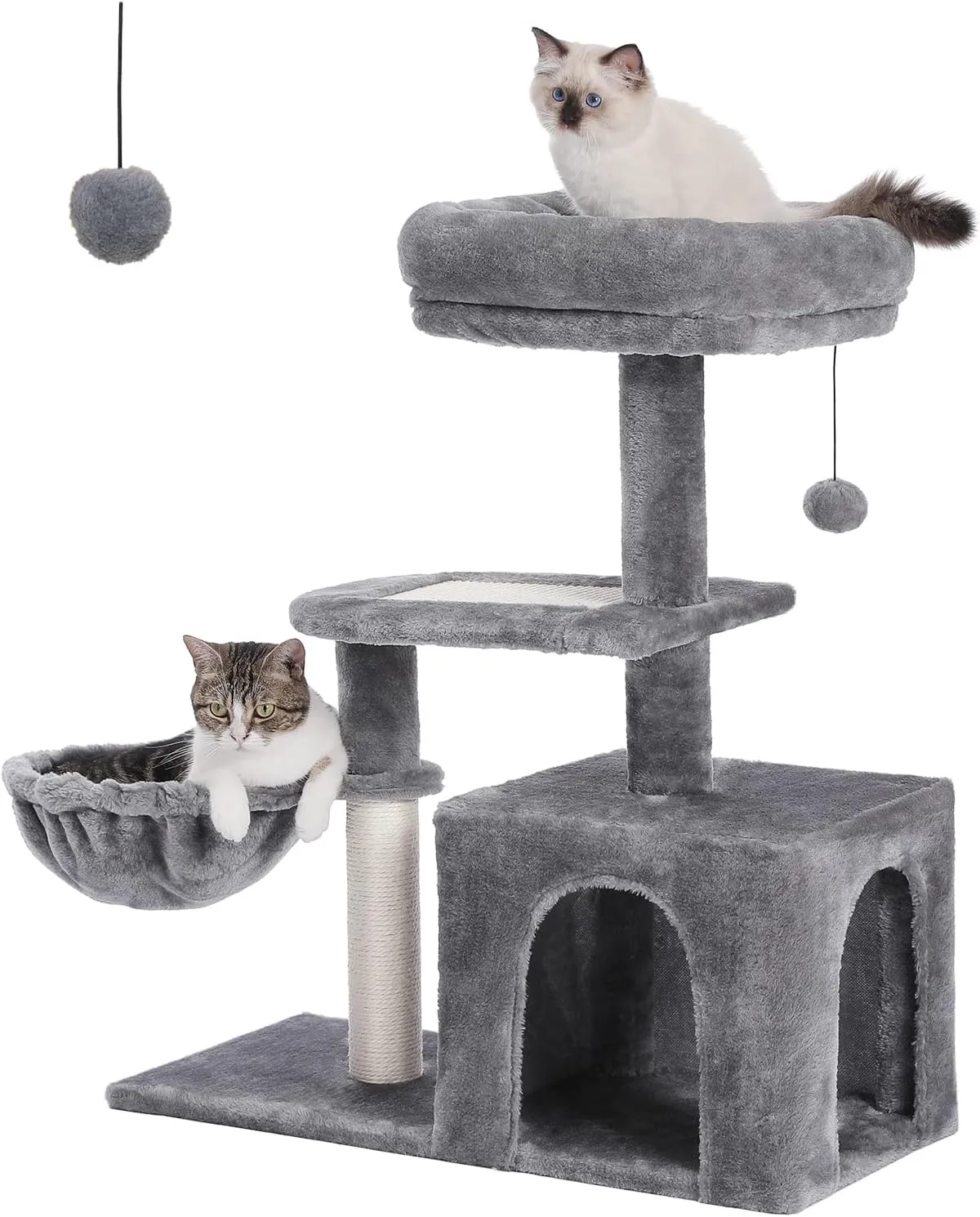 PETEPELA Cat Tree for Small Cats, Plush Tower with Large Cat Condo, Deep Hammock and Sisal Scratching Post for Kittens