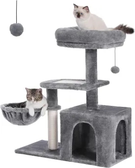 PETEPELA Cat Tree for Small Cats, Plush Tower with Large Cat Condo, Deep Hammock and Sisal Scratching Post for Kittens
