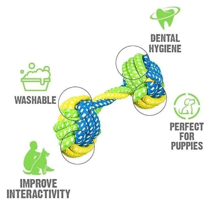 PETOLOGY Knotted Cotton Dumbbell Dog Chew toy for suitable for all Breeds (multi color)