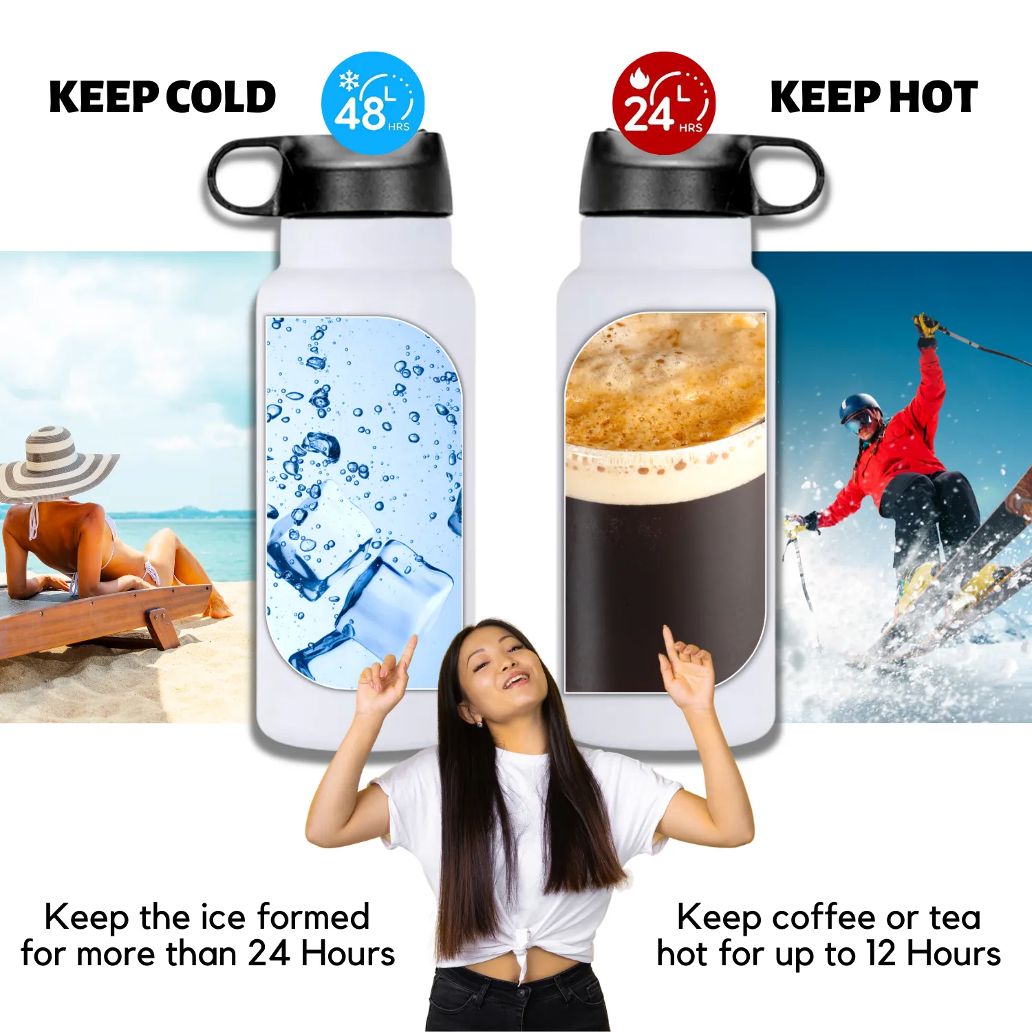 RASMARV  Vacuum-Insulated Flask,  Stainless Steel 32oz White Graphic