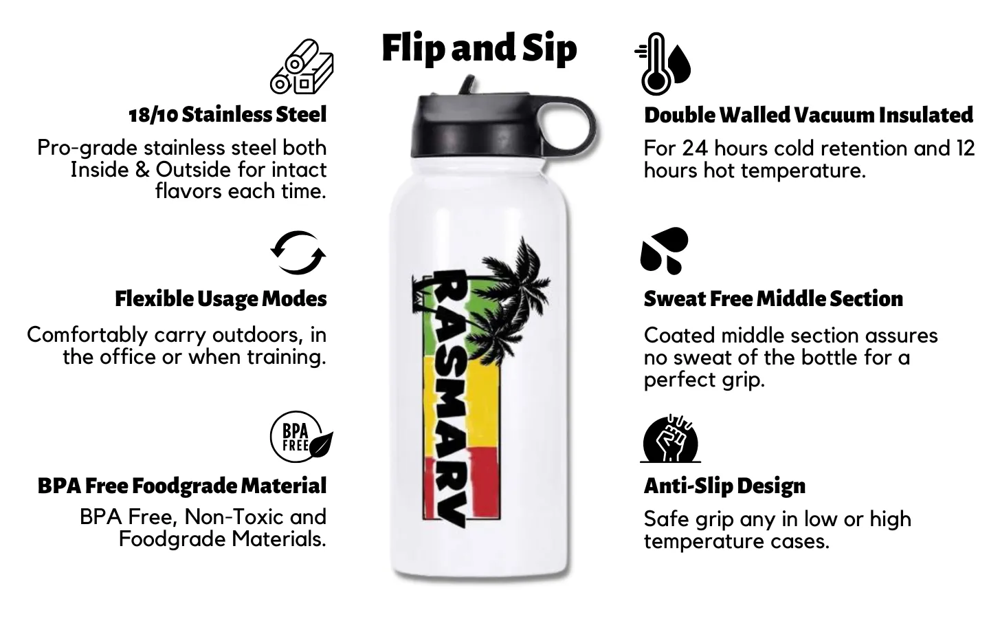 RASMARV  Vacuum-Insulated Flask,  Stainless Steel 32oz White Graphic