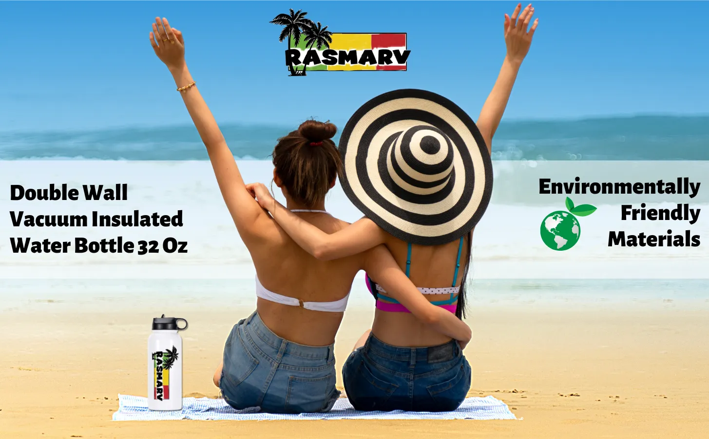 RASMARV  Vacuum-Insulated Flask,  Stainless Steel 32oz White Graphic