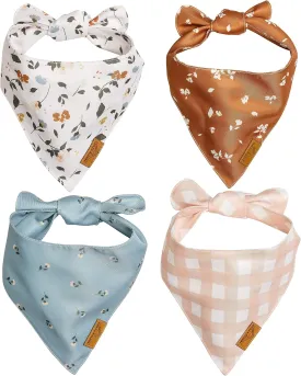 Remy Roo Small Spring Dog Bandanas - 4 Pack Emily Set | Premium Durable Adjustable Polyester Fabric Dog Scarfs | Patented Shape Girl Dog Bandana, Trendy Patterns, Floral Dog Bandana