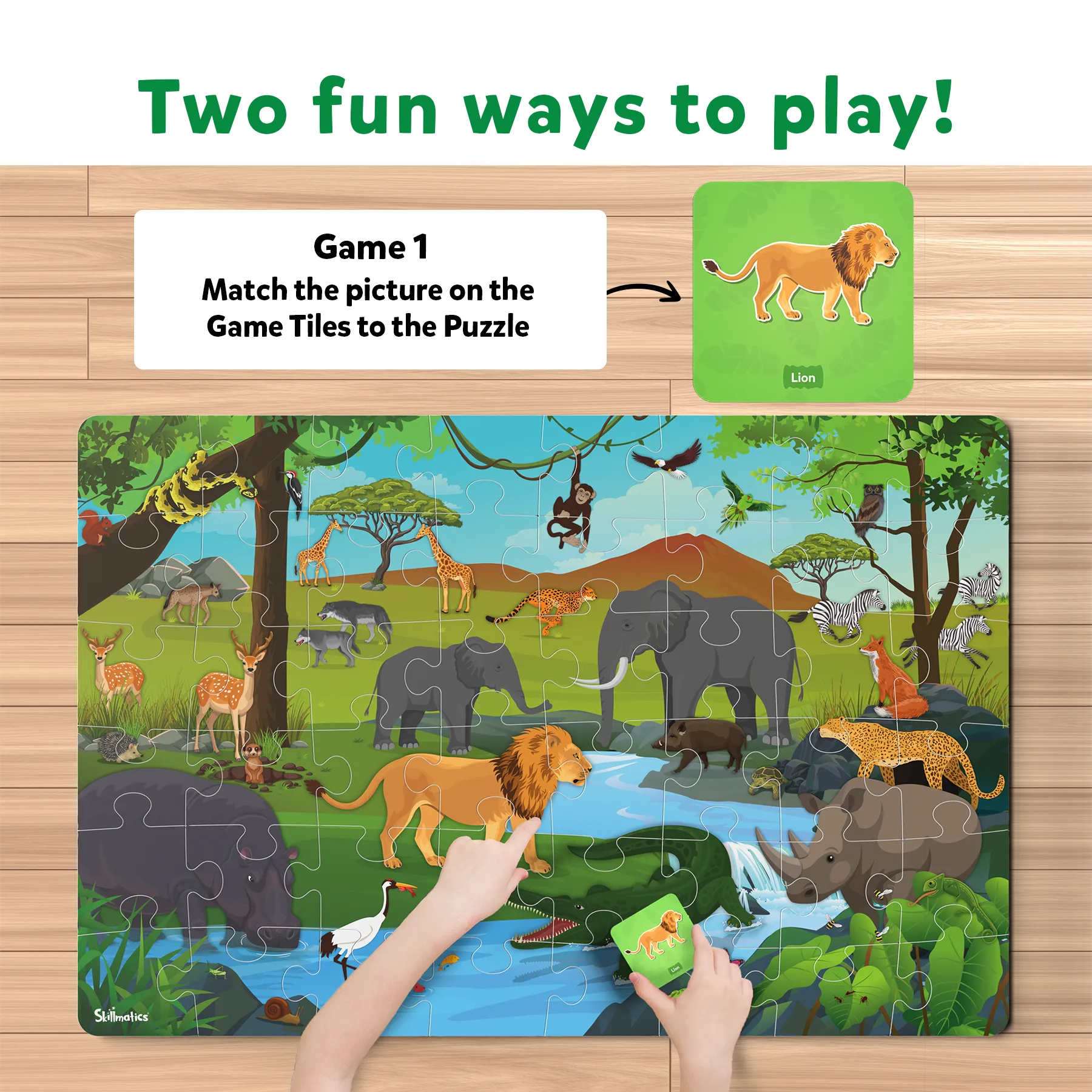 Skillmatics Floor Puzzle & Game - Piece & Play Wild Animals, Jigsaw Puzzle (48 Pieces, 2 X 3 Feet), Ages 3 To 7