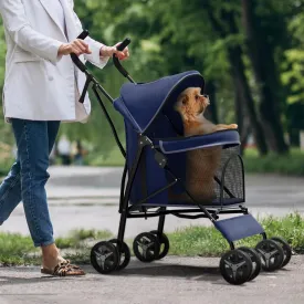 Small Dog Stroller for Small Dogs 10 lbs -22lbs Puppy Stroller Medium Dog Wagon Stroller Small Pet Stroller for Cats, Cat Strollers for 2 Cats, Rear Storage, Navy Blue