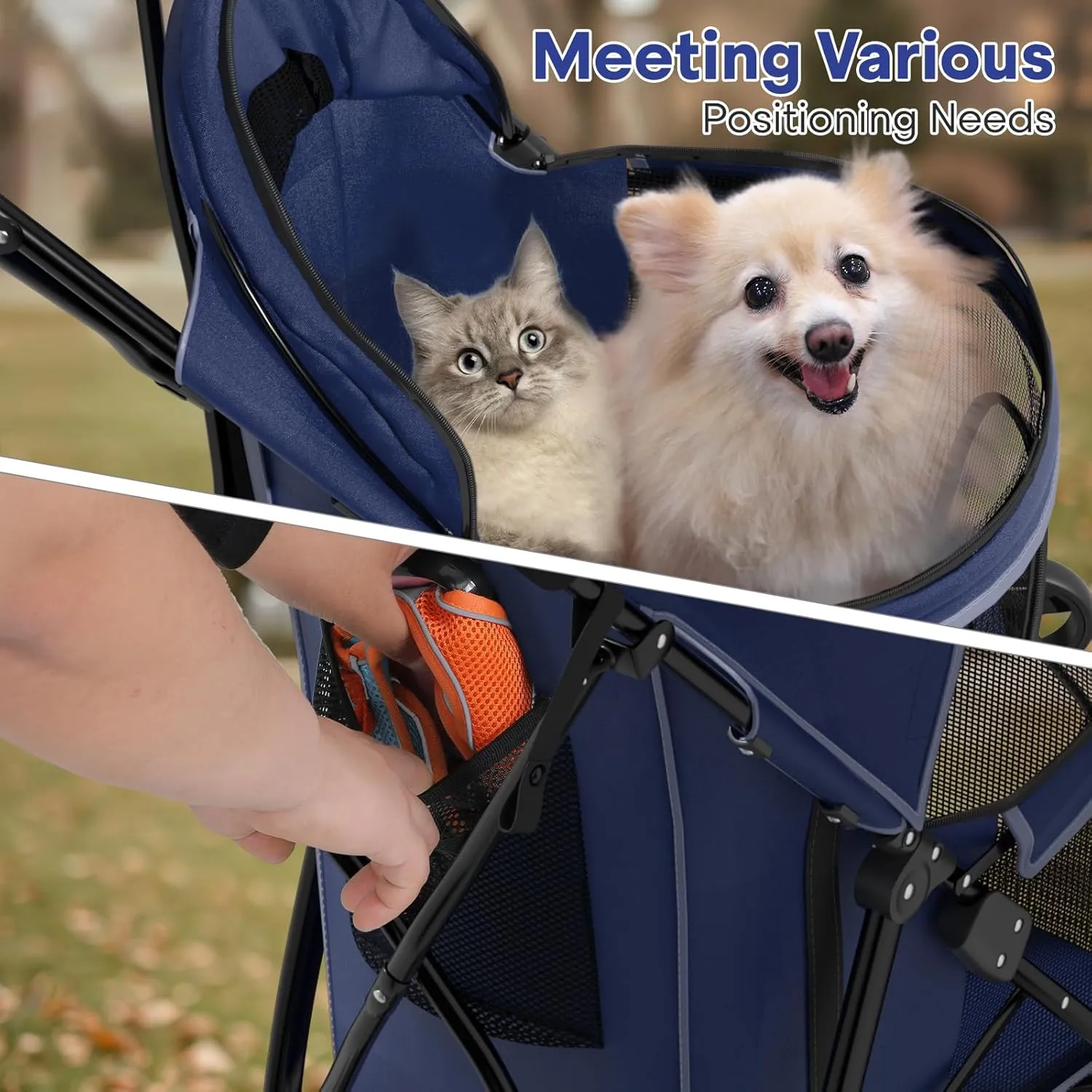 Small Dog Stroller for Small Dogs 10 lbs -22lbs Puppy Stroller Medium Dog Wagon Stroller Small Pet Stroller for Cats, Cat Strollers for 2 Cats, Rear Storage, Navy Blue