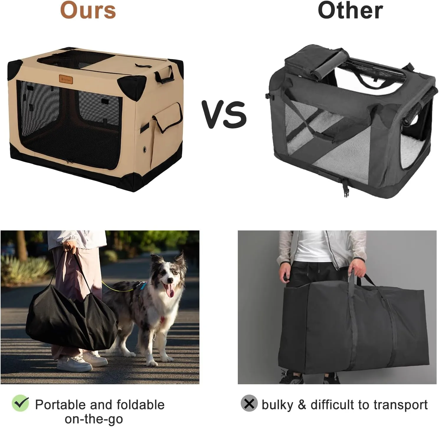Soft Dog Crate for Extra Large Dogs, 4-Door Foldable Collapsible Dog Crate with Soft Sides, Indoor & Outdoor Travel Dog Kennel