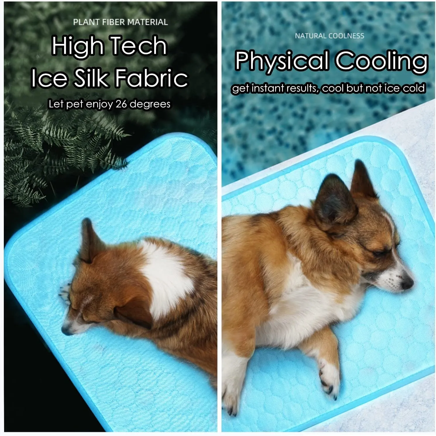 SOMOYA Dog Self Cooling Mat Pet Washable Cooling Pads Blanket Sleeping Kennel Mat,Ice Silk Sleep Mat Pad Non-Toxic Breathable Sleep Bed Beach for Large Dogs Cats (Blue, 27.5x39.4 in)