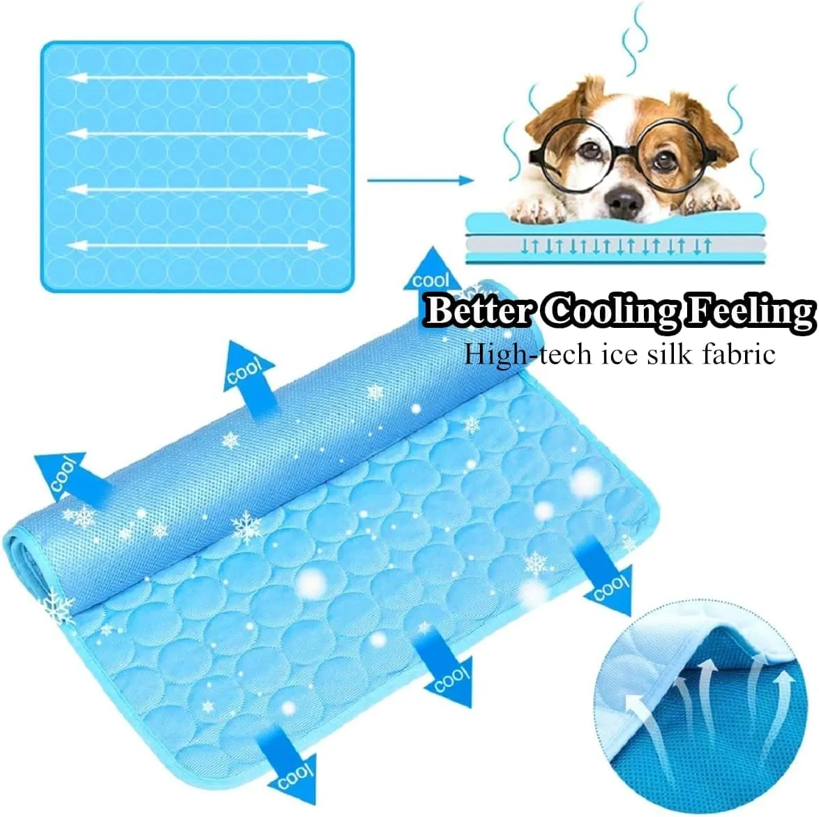 SOMOYA Dog Self Cooling Mat Pet Washable Cooling Pads Blanket Sleeping Kennel Mat,Ice Silk Sleep Mat Pad Non-Toxic Breathable Sleep Bed Beach for Large Dogs Cats (Blue, 27.5x39.4 in)