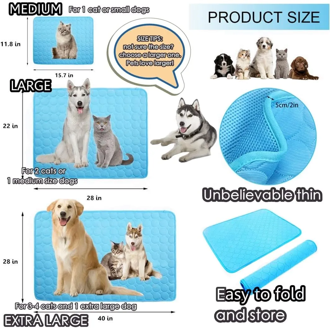 SOMOYA Dog Self Cooling Mat Pet Washable Cooling Pads Blanket Sleeping Kennel Mat,Ice Silk Sleep Mat Pad Non-Toxic Breathable Sleep Bed Beach for Large Dogs Cats (Blue, 27.5x39.4 in)