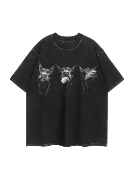 Thesupermade Doberman Print Washed Vintage T-shirt
