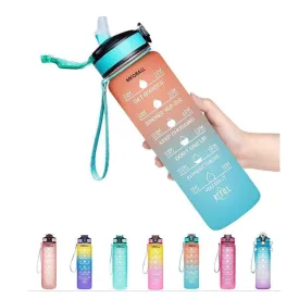 Unbreakable Water Bottle 1L with Motivational Time Marker measurement, Leakproof Durable BPA Free Water bottle